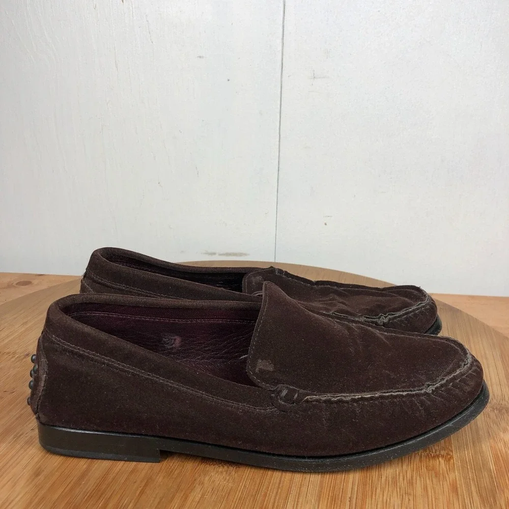 Tods womens size 37 shoes brown suede slip on comfort work loafers